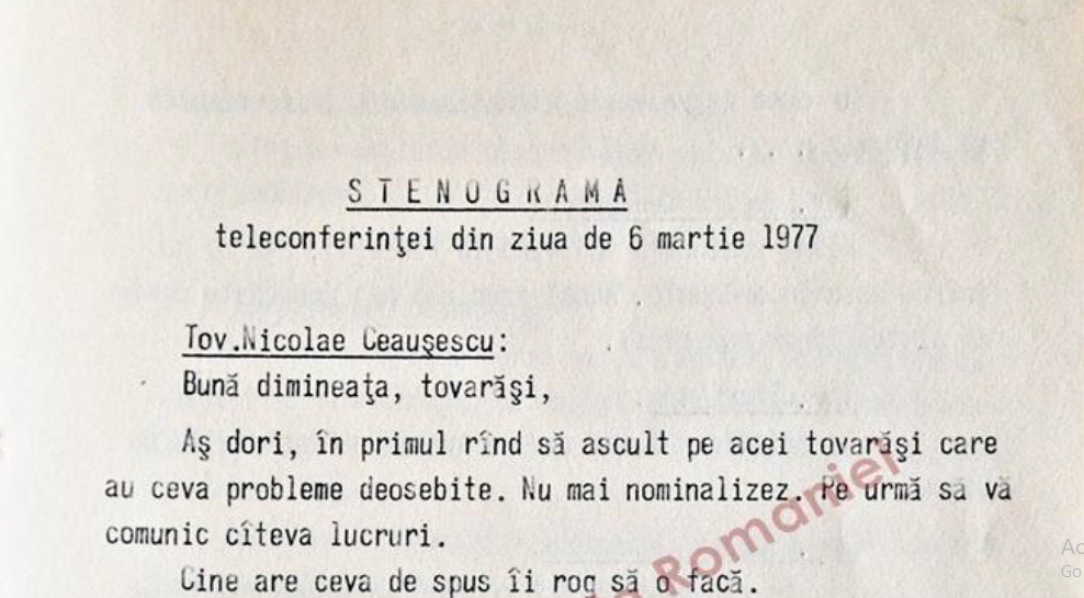 Teleconferinta lui Nicolae Ceausescu din 6 martie 1977